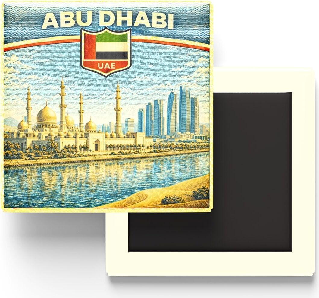 Birleşik Arap Emirlikleri Abu Dabi Şehri Temalı Vintage Buzdolap Magneti – 9x9 cm