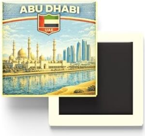 Birleşik Arap Emirlikleri Abu Dabi Şehri Temalı Vintage Buzdolap Magneti – 9x9 cm