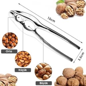 Paslanmaz Çelik Metal Ceviz Kıracağı – Ergonomik Saplı Dayanıklı Fındık ve Badem Kırma Aparatı (15 Cm)