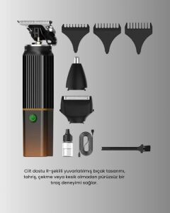 Erkekler Için 3 In 1 Şarjlı Bakım Seti – 7300 Rpm Güçlü Motor ve Sessiz Çalışma