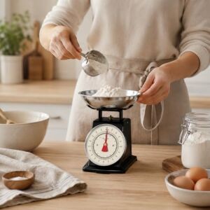 Vintage Mekanik Mutfak Terazisi 2 kg Kapasiteli, Paslanmaz Metal Hazneli  Ölçü Tartısı, Un Şeker Baharat Meyve Sebze Tartma Terazisi (Gümüş Siyah)