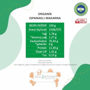 Organik Ispanaklı Makarna 330 gr (Ilave Tuzsuz) (Vegan)