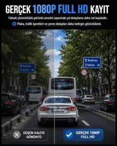Araç Ici Kamera Wifi 3 Kameralı Full Hd 1080P 30FPS Dash Cam Arka Kamera, Park Modu, Geniş Açılı Gece Görüşlü