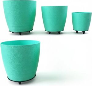 4’lü 3D Ayaklı Yeşil Saksı Seti Dekoratif Modern Tasarım