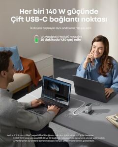 140W Usb-C Şarj Cihazı, 4 Bağlantı Noktalı, Çoklu Cihaz Hızlı Şarj Gücü, Gelişmiş Gan Güç Kaynağı, Dokunmatik Kontrol, Gümüş - B2697