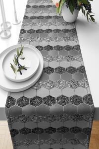Geometrik Bal Peteği Payet Desen Leke Tutmaz Kumaş Salon Mutfak Masa Değişik Ranır Modelleri Runner, Gri-Gümüş-Antrasit 43 x 43