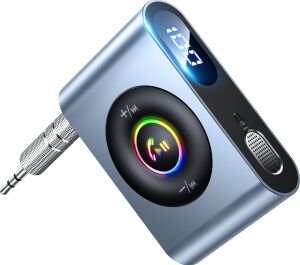 Araba Için Bluetooth 5.3 Aux Adaptörü [çok Işlevli Düğme ve Pil Ömrü Göstergesi] Gürültü Önleyici Bluetooth Alıcısı, Araba/ev Stereo/kablolu Kulaklıklar/eller Serbest Çağrı, 22H Pil Ömrü,