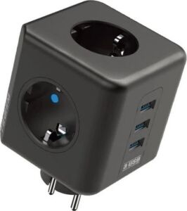 Isıya Dayanıklı Termal Akım Korumalı ve Çocuk Korumalı 3 Priz Girişli 3 USB Girişli Küp Priz