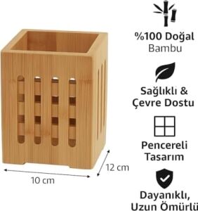 Bambu Mutfak Organizeri, Kare 10×10 Cm, Pencereli Ahşap Düzenleyici Kutusu