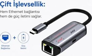 Usb-C 2.5g+Pd Ethernet Adaptörü 2500MBPS Gigabit Ağ Bağlantı Dönüştürücü Pd Destekli Usb-C Ethernet Converter Kablolu Internet Adaptörü Laptop ve Pc Uyumlu | ZR1280