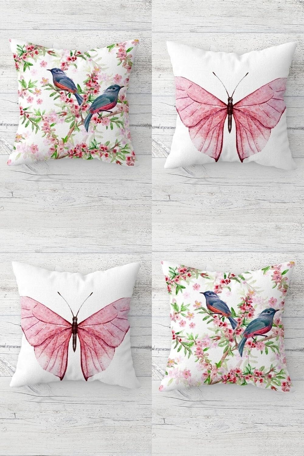 Daldaki Sinekkuşu Kelebek Vintage Gizli Fermuarlı Kırlent Kılıfı Koltuk Yastık Kılıfı TAKIM(4ADET), Yeşil-Mavi-Pembe 45 x 45