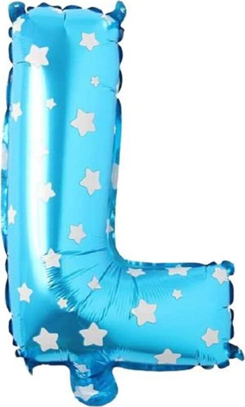 L Harfi 16 Inç Mavi Yıldızlı Renk Folyo Balon 36 cm (Mavi)