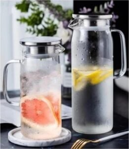 1500 ml Borosilikat Cam Su Sürahisi - Metal Kapaklı ve Isıya Dayanıklı