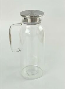 1500 ml Borosilikat Cam Su Sürahisi - Metal Kapaklı ve Isıya Dayanıklı