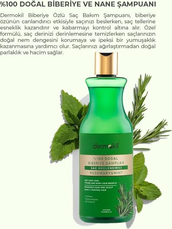 Yüzde Yüz Doğal Saç Güçlendirici Biberiye Şampuan 400 ml