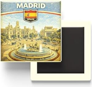 Ispanya Madrid Şehri Temalı Vintage Buzdolap Magneti – 9x9 cm