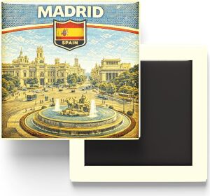 Ispanya Madrid Şehri Temalı Vintage Buzdolap Magneti – 9x9 cm