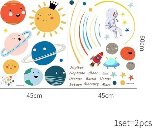 Gezegenler Duvar Sticker, Güneş Sistemi Duvar Çıkartmaları, Çocuk Duvar Çıkartmaları, Çıkarılabilir Duvar Çıkartmaları, Uzay Dekorasyon, Erkek Kız Yatak Odası Duvar Dekorasyonu Gezegen Sticker