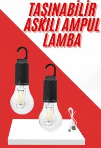 Şarjlı Aydınlatma Ampul Tasarımlı Ambians Işık Askılı Kamp Lambası