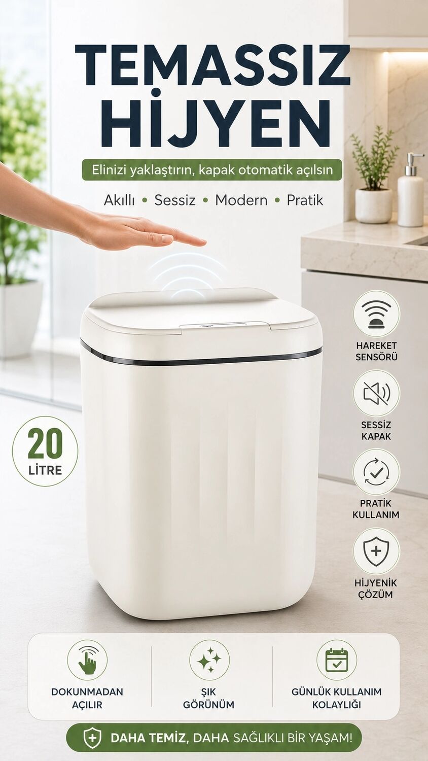 20 Litre Büyük Çöp Kovası Sensörlü Hareket Algılayan