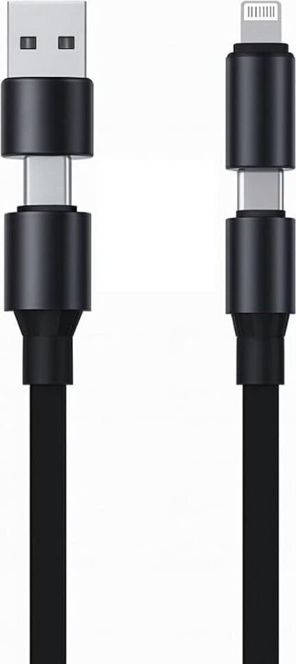 4 In 1 Usb-A+Type-C To Type-C+Lightning Ile Uyumlu Süper Hızlı Şarj ve Data Kablosu SIYAH(YK-K347, 4 In 1)