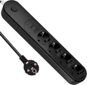 Infomax Termal Akım Korumalı Grup Priz (Showmax SH-4625), 4 Priz, 2 USB A ve 1 Type-C Çıkışlı (3.1A), 2 Metre Kablolu, Çocuk Korumalı (Ev ve Ofis Için)