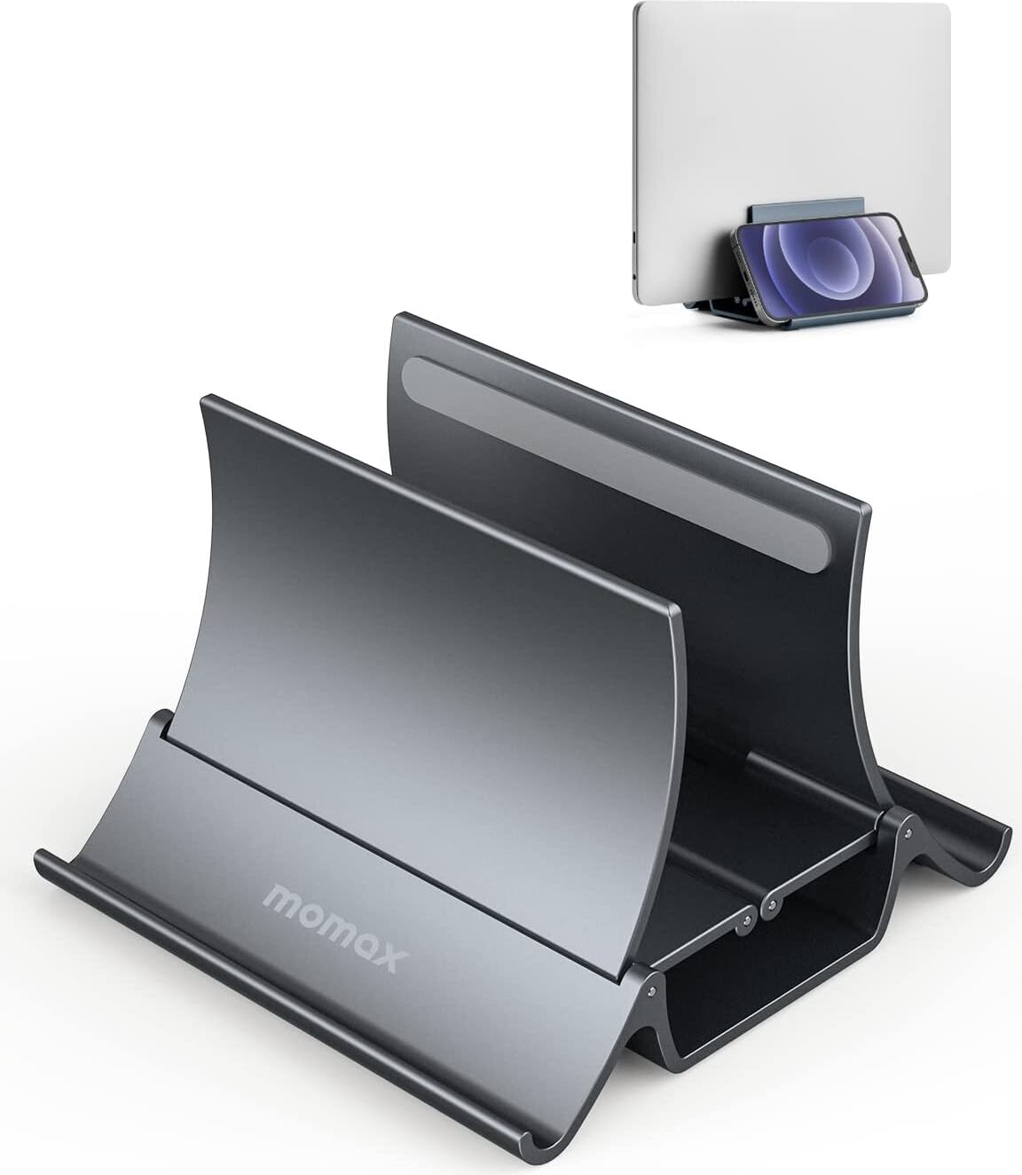 Dikey Dizüstü Bilgisayar Standı Tutucu, Arch Gravity Otomatik Kilitleme Tutucu Depolama Yuvası, Masa Düzenleyici Için Yer Tasarrufu, Tüm Macbook/ipad/dell/chromebook'a Uyar, Çift Dizüstü