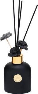 130 ml Siyah Cam Şişe Seramik Çiçek Taş Bambu Çubuklu Black Vanilya Oda Kokusu