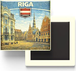 Letonya Riga Şehri Temalı Vintage Buzdolap Magneti – 9x9 cm