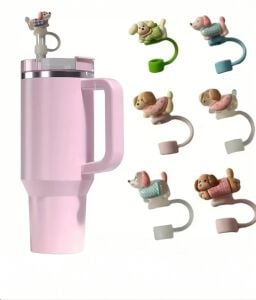 1 Adet (Rastgele Gönderim) Sevimli Köpek Figürlü Silikon Pipet Kapağı,  ile Uyumlu Pipet Tıpası Pipet Başlığı