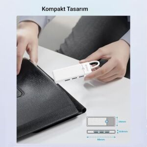 Type-C To 3.0 Tf Sd Kart Okuyucu 3 Portlu USB 3.0 Çoklayıcı Adaptör Beyaz
