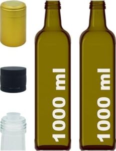 1000 ml Yeşil Maraska Yağdanlık Kapaklı ve Kapüşonlu 1000 cc Köşeli Cam Şişe 2 Adet