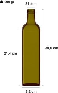 1000 ml Yeşil Maraska Yağdanlık Kapaklı ve Kapüşonlu 1000 cc Köşeli Cam Şişe 2 Adet