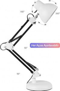Akrobat Tertial Masa Lambası – 360° Hareketli Oynar Başlıklı Metal Gövde, Masa Üstü Çalışma ve Kitap Okuma Lambası, Sağlam Malzeme ile Uzun Ömürlü Aydınlatma-Ev Tipi Ampül (Beyaz)