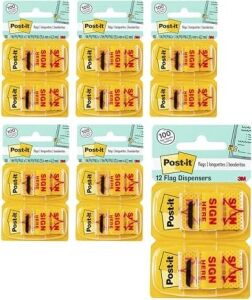 Post-It Mesaj ''sign Here'' Bayrakları Değer Paketi, 50/dispenser, 12 Dispenser/paket, 1'' Geniş, Sarı (680-SH12)