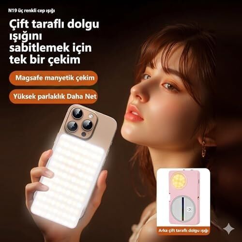 Manyetik LED Pocket Video Light Magsafe ile Uyumlu 2500-9000K Ayarlanabilir Işık 10W CRI95 1200MAH Type-C Şarjlı Taşınabilir Fotoğraf ve Video Çekim Işığı | N19