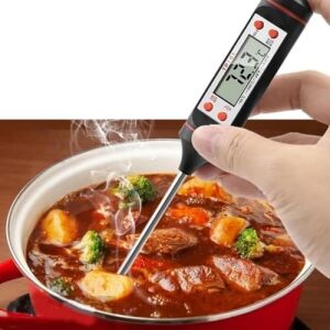 Mutfak Tipi Dijital Yemek Termometresi | LCD Ekranlı ve Koruma Kılıflı | Et Pişirme Derecesi ve Sıvı Sıcaklık Ölçer | Hassas Sensörlü-Tüm Yemekler Için Uygun