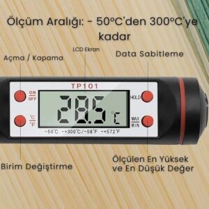 Mutfak Tipi Dijital Yemek Termometresi | LCD Ekranlı ve Koruma Kılıflı | Et Pişirme Derecesi ve Sıvı Sıcaklık Ölçer | Hassas Sensörlü-Tüm Yemekler Için Uygun
