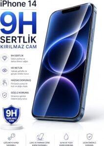iPhone 14 Uyumlu Kırılmaz Cam Ekran Koruyucu, 9h Sertlik, Temperli Cam, Parlak Şeffaf Yüzey, Tam Uyumlu