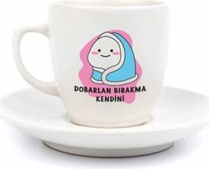 Dobarlan Bırakma Kendini Krem Türk Kahvesi Fincanı - Hediye Seramik Türk Kahvesi Fincanı