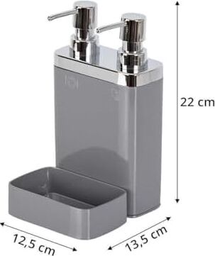 Gri Sünger Hazneli Mutfak Sıvı Sabunluk (300 Ml) ve Bulaşık Deterjanlık (500 Ml)