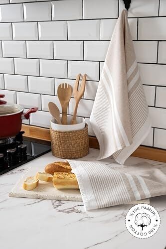 Vionel Home 2'li Mutfak Kurulama BEZI,%100 Pamuk Yüksek Su Emici, Beslenme Örtüsü, Çok Amaçlı Servis Peçetesi 45X60CM (Bej)