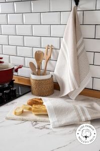 Vionel Home 2'li Mutfak Kurulama BEZI,%100 Pamuk Yüksek Su Emici, Beslenme Örtüsü, Çok Amaçlı Servis Peçetesi 45X60CM (Bej)