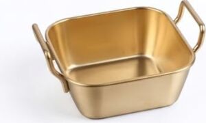 Paslanmaz Çelik Kulplu Sunum Kasesi - Atıştırmalık, Sosluk ve Servis Kabı - Mat Altın & Gümüş Renk Seçenekleri (Kare Gold)