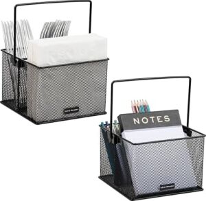 Mind Reader Network Collection Mutfak Eşyaları Veya Aksesuar Kutusu, Saplı, Tezgah Veya Çalışma Masası Düzenleyici, Metal Izgara, 2 Adet, 25,4 cm U x 17,8 cm G x 12,1 cm Y, Siyah