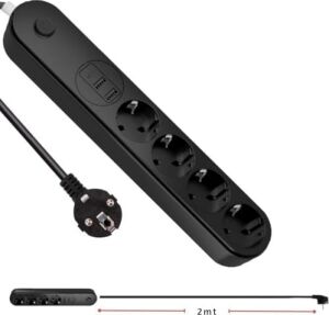Infomax Termal Akım Korumalı Grup Priz (Showmax SH-4625), 4 Priz, 2 USB A ve 1 Type-C Çıkışlı (3.1A), 2 Metre Kablolu, Çocuk Korumalı (Ev ve Ofis Için)