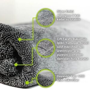 50X70 cm Süper Su Emici Özellikli Mikrofiber Araç Kurulama Havlusu, Orta Boy Çift Katlı Araç Kurutma ve Torpido Silme Bezi (Kırmızı-Gri)