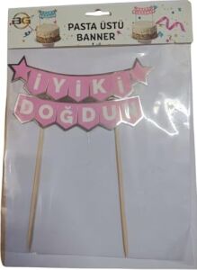 Iyi Ki Doğdun Pasta Üstü Banner, Pembe ve Altın Renk, 18X7 cm