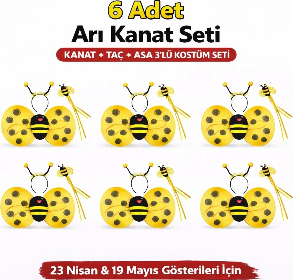 6'lı Arı Kostüm Seti – Kanat Taç Asa
