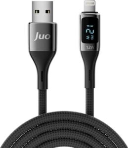 12W Dijital LED Ekranlı Usb-A To Lightning iPad Örgülü Hızlı Şarj ve Data Kablosu 2 Metre